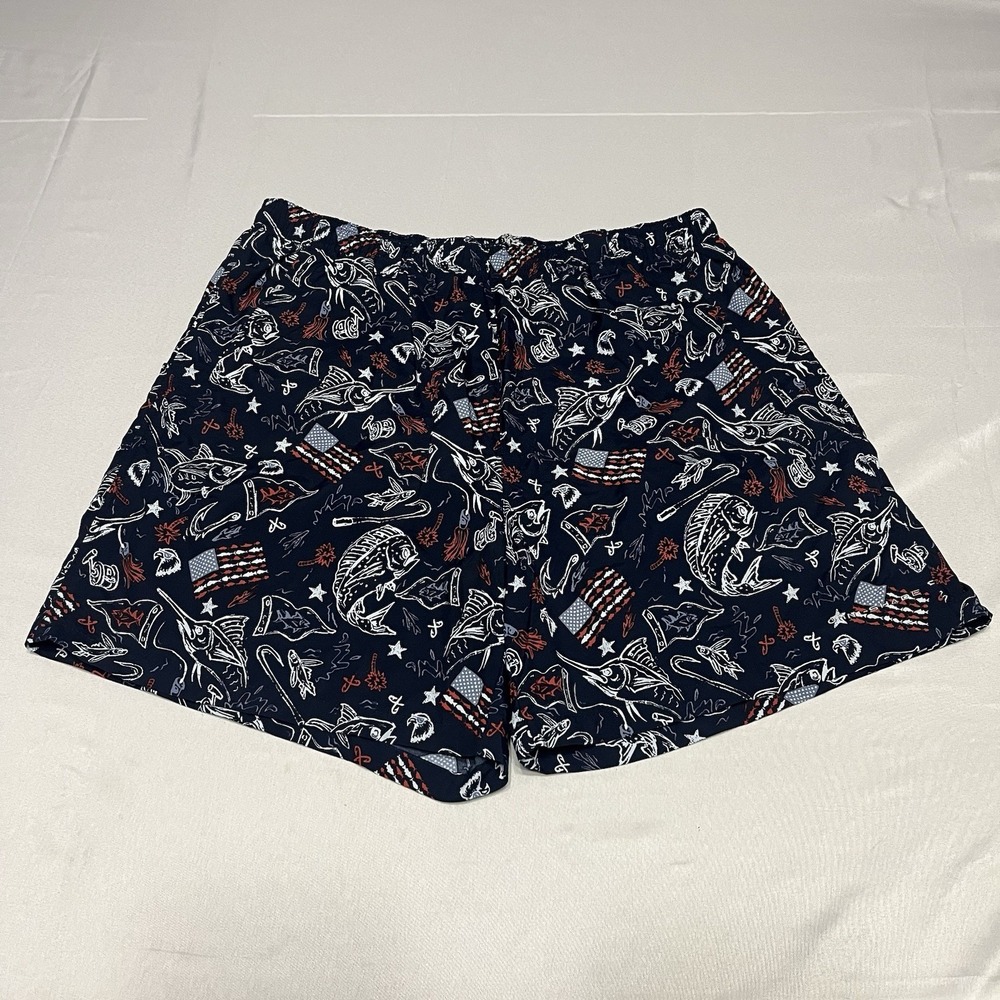 Columbia PFG Omni-Shade Shorts Mens M Blue Fishing Lined Patriotic American Flag